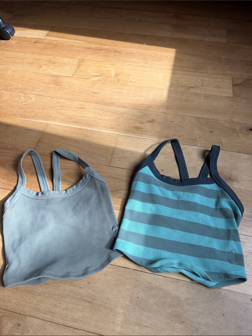 Two in one- free people tanks- sage green and sage green and blue stripes